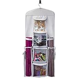 Gift Wrap Organizer, Hanging Wrapping Paper Storage, Double Sided with Hook for Over Door, Tissue Paper & Gift Bag Holder with Zippered Pockets and Multiple Compartments, Clear Vinyl - 16x37