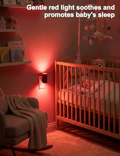 Image of VOLISUN Red Night Light Plug into Wall, LED Night Lights with Light Sensor, Sleep Aid Red, Dimmable Night Light for Christmas, Holiday Decor, Hallway, Bedroom, 4 Pack