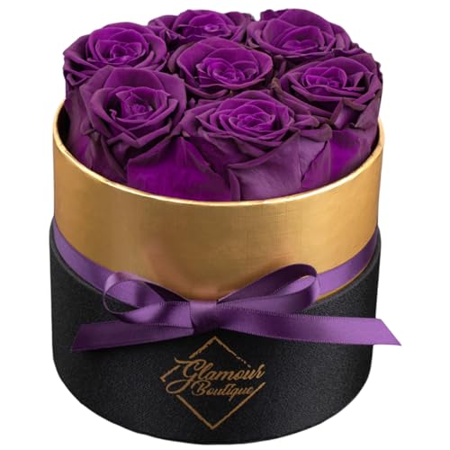 GLAMOUR BOUTIQUE Rosas preservadas eternas em uma caixa - Flores para sempre, rosa para sempre em uma caixa para esposa, presentes de aniversário para ela, 7 rosas, roxo