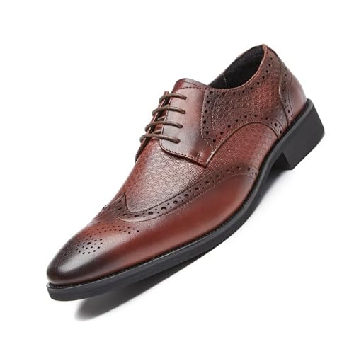 Men’s Leather Oxfords Shoes for Men, Round Toe Lace-up Business Casual Office Work Wedding Tuxedo Shoes
