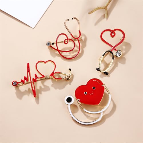Image of coadipress Stethoscope Brooch Pins for Nurses Doctors Personality Enamel Nurse Medicine Stethoscope Heartbeat Brooches Backpack Clothing Fashion Accessories Jewelry