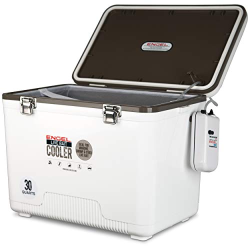 Image of Engel Live Bait Cooler Box with 2nd Gen 2-Speed Aerator Pump - Portable Fishing Station & Minnow Bucket for Shrimp & Other Live Fish with Aerator - ENGLBC-N