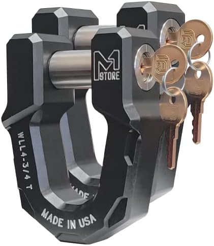 M1 Store 71514, D Ring Shackle, Anodized Aluminum Redeemer Shackle with InfiniteRule Security Locking Pin, Heavy-Duty Locking Ring for Use with Tow Strap for Off-Road Vehicle Recovery, Black, 2 Pack