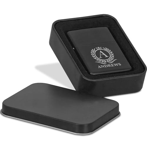 Encendedor negro personalizado con monograma grabado miniatura 1
