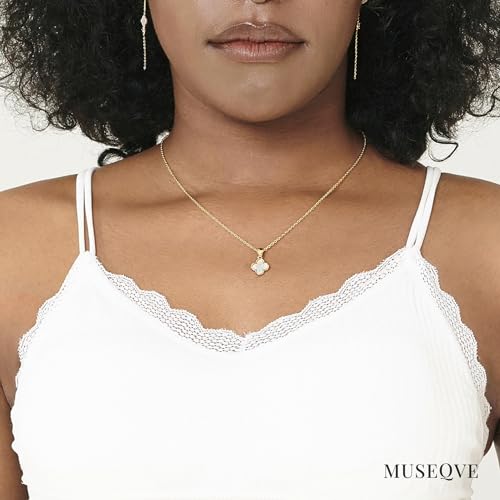 Four Leaf Clover Necklace for Women Dainty Mother of Pearl White Black Onyx Pink Blue Mint Green Crystal Lucky Clover Pendant 14K Gold Plated Jewelry Gifts [CVRN]4