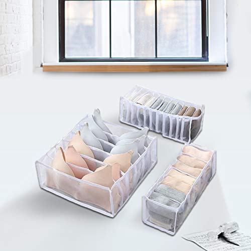 Organizador de Ropa Interior, Organizador de Cajones, Plegable Organizador de Almacenamiento para Almacenar Calcetines, Bufandas, Sujetador (6+7+11 cuadrícula, 3pcs)
