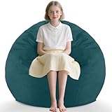 SIMFLAG 2FT Bean Bag Chair, Comfy Bean Bag Chairs with Memory Foam Filled, Fluffy Beanbag Sofa with Dutch Velvet Cover, Teardrop BeanBag Chairs for Living Room, Playroom - Sea Blue
