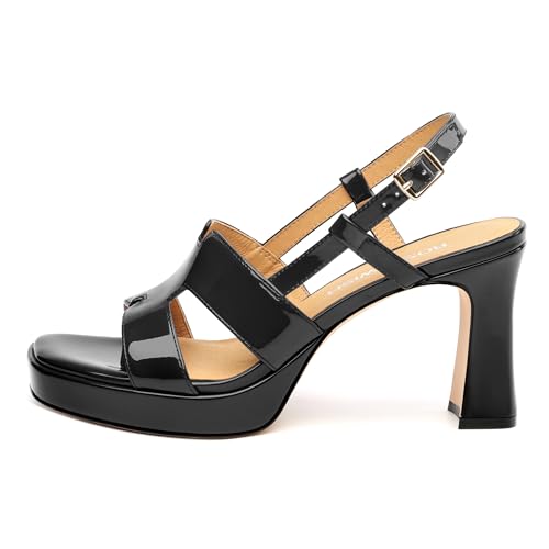 Image of ROSERWISH Heels for Women Chunky Block Platform High Heels Square Open Toe Strappy Heel Sandals Wedding Party Prom Fashion Slingback Dress Pump Sandals Shoes