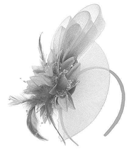 Caprilite Fascinator / Fascinator mit Blumenmotiv und Federn, silbergrau, Einheitsgröße