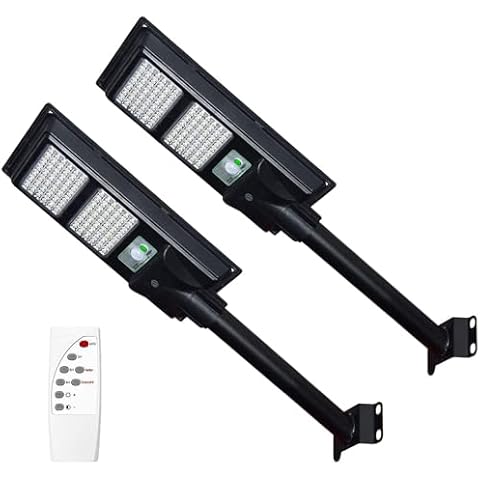 GLW 10000LM Solar Street Lights Outdoor Waterproof,6000K Solar Flood Lights Dusk to Dawn,Solar Parking Lot Lights with Motion Sensor and Remote Control for Garden,Yard,Garage,Backyard(2 Pack) Cover