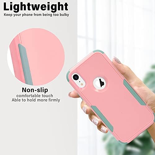 Kabibin Case for iPhone Xr,Protective Phone Case 3 in 1 Heavy Duty Full Body Defender Rugged Rubber Shockproof Durable Hard Cover for Women Girls 6.1 inch (Pink/Grayish Green)