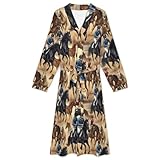 FOSKERV Women Men Fashion Long Sleeve Robes, Multi Functional Open Front Kimono Robe for Bedroom, Swimming Pool, Bathroom, Beach, Black Cool Horse, (L)