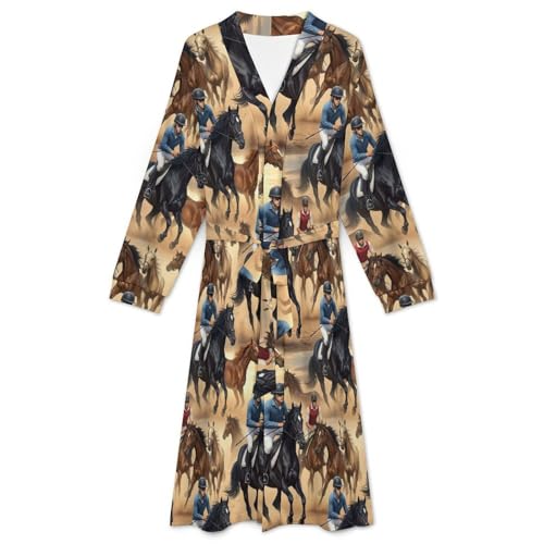 FOSKERV Women Men Fashion Long Sleeve Robes, Multi Functional Open Front Kimono Robe for Bedroom, Swimming Pool, Bathroom, Beach, Black Cool Horse, (L)