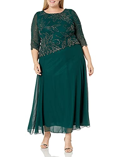 Image of J Kara Women's Plus Size 3 /4 Sleeve Long Beaded Floral Design Dress