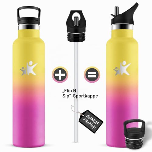 KollyKolla Thermosflasche 1L, Wasserflasche Kohlensäure Geeignet, Trinkflasche Edelstahl mit Strohhalm, Isolierflasche Auslaufsicher… – Ansicht 4