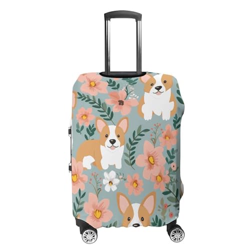 Corgi Floral Flowers Spring Garden Luggage Cover, Washable Elastic Suitcase Cover Protector Fit 18-32 Inch Luggage4