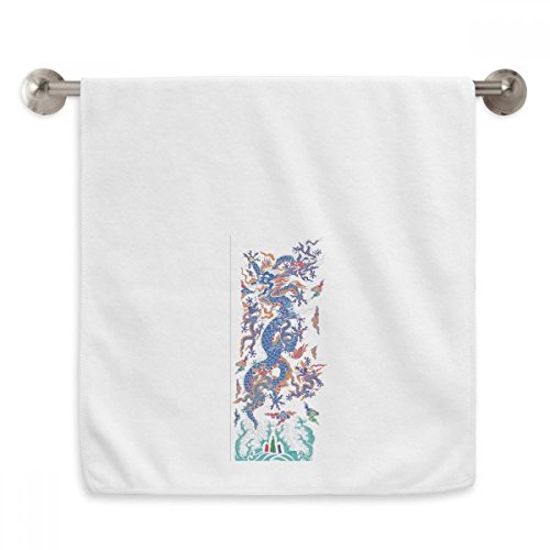 Serviette dragon chinois 13x29 pouces blanche en coton moelleux - 2