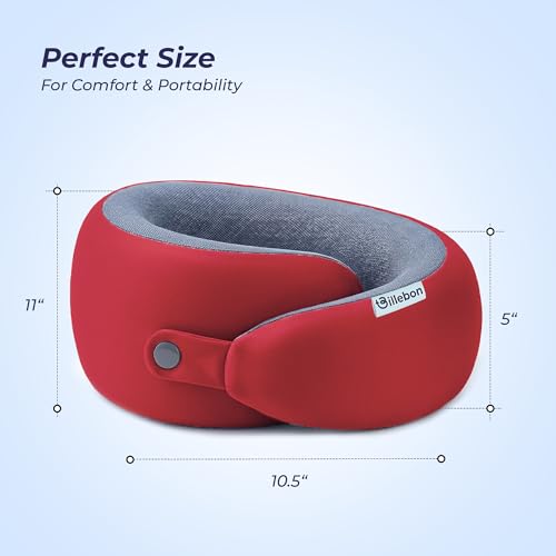 Image of Billebon Memory Foam Neck Pillow, Snake Shape Travel Pillow with Snap Button, Neck Pillow for Travelling & Flight Travel, Ergonomic Support for Comfort & Pain Relief(Red Single)