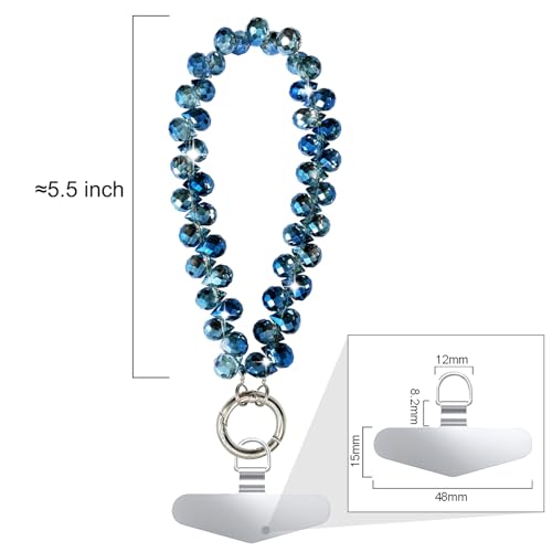 Image of TENOC Beaded Phone Wrist Strap, Navy Blue | Cellphone Lanyard Chain, Sparkling Wristlet Bracelet, For Women
