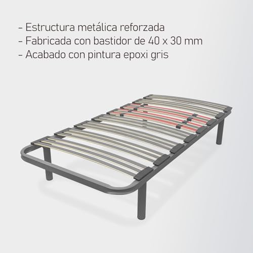 Miniatura 3 de Amuéblate Online - Somier Multiláminas Extra Resistente Con Reguladores Lumbares De 90 X 190 Con 4 Patas De 25cm Incluidas