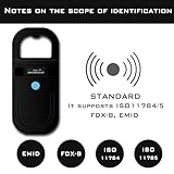 Smoostart Haustier Mikrochipscann, Tierchip Lesegerät Chipleser Hunde Chip Scanner Katze ISO11784/(85) FDX-B/EMID Mikrochip Lesegerät für Hunde/Katze 1000 Daten (SMOO01 Schwarz)