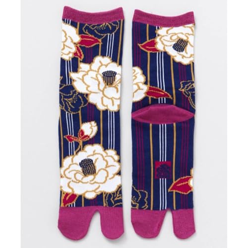[倭物や Kaya] Tabi - Socks - Striped Camellia/Japanese Socks Classical Designed 7JKP0104 23-25cm NAVY2