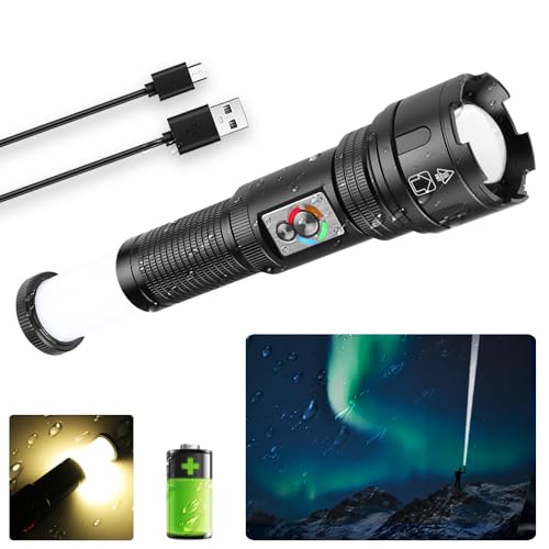 Bufccy Lampe torche LED super lumineuse rechargeable avec lampe de travail COB, étanche 50 0 000 lumens, lampe torche tactique puissante pour camping,...
