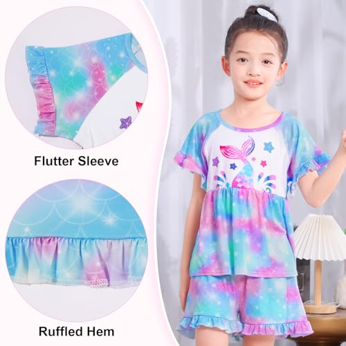 MHJY Girls Pajama Sets Ruffled Sleepwear Casual Sleeping Clothing 2pcs Flutter Sleeve Top and Shorts3