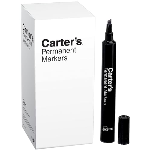 Carter's Permanent Markers, Chisel Tip, Large Desk-Style Size, 12 Black Markers (27178)