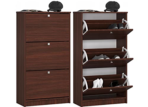 BDW Zapatero con 3 compartimentos, zapatero, zapatero, caja de zapatos con 3 compartimentos profundos - Piso, salón, dormitorio, solución perfecta en caso de falta de espacio para zapatos. (Wenge)