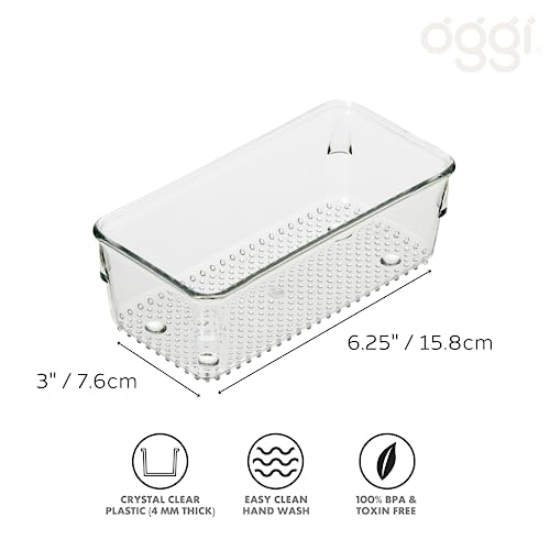 Image of Oggi Clear Drawer Organizer - 3 inch X 6 inch- Ideal for Organizing Kitchen Drawers, Office, Desk, Silverware, Kitchen Utensils, Cosmetics and Bathrooms (Pack of 2)