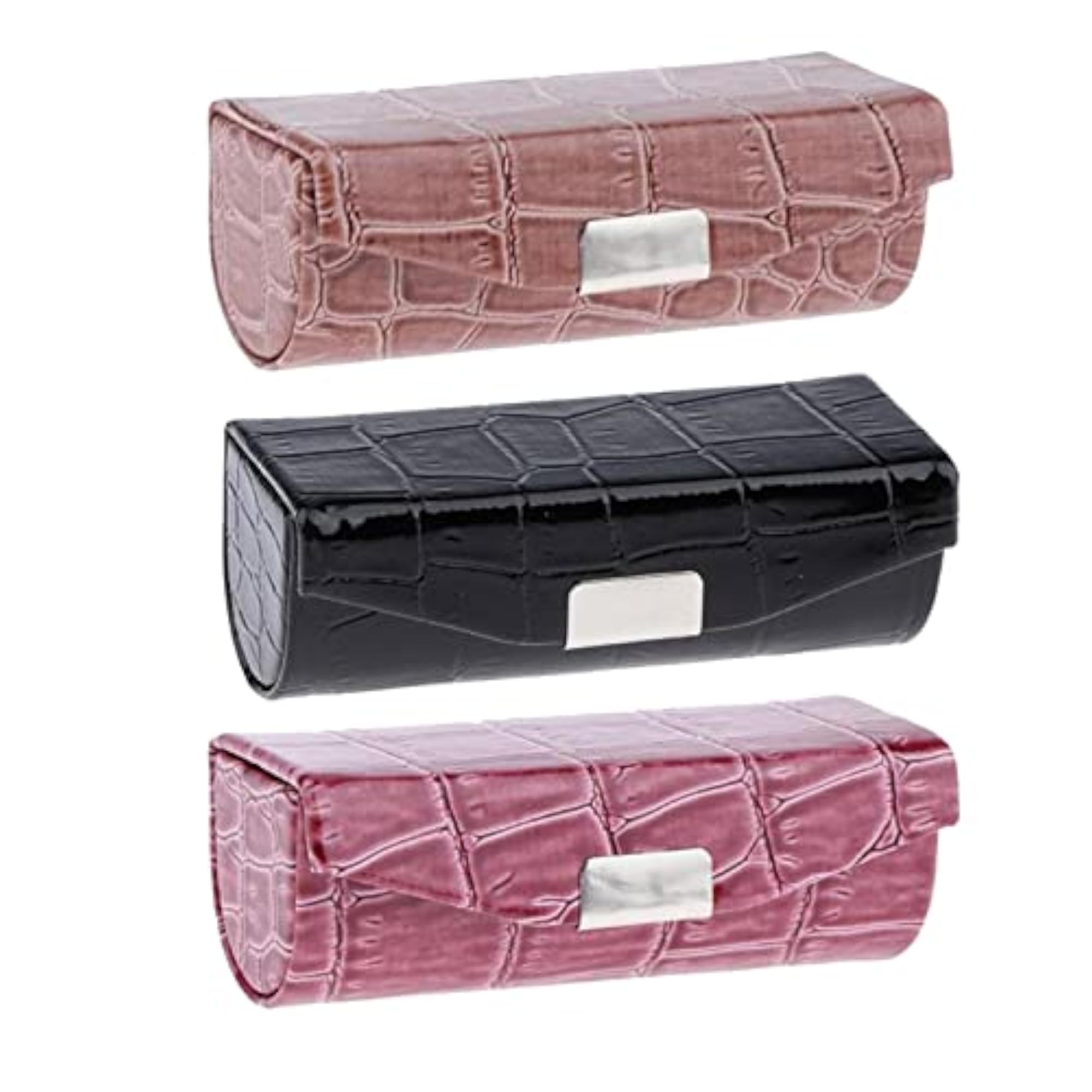 3x PU Leather Lipstick Case Holder in Dark Brown, Black, and Brown