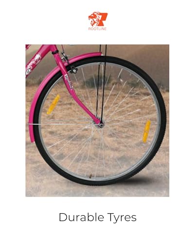 Image of ROOTLINE Alexa Pink 26T Bicycle for Girls /Women with Front Basket and Integrated Carrier | BCP Rim & Handle (26, Pink)