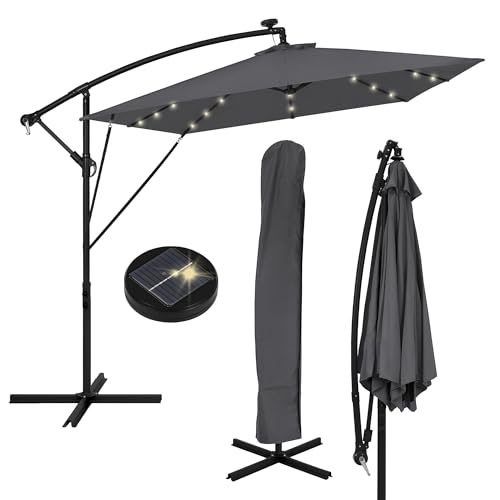 ML-Design Parasol Déporté avec LED Solaire Ø 330 cm Anthracite en Aluminium à Manivelle, Protection UV50+ Imperméable, Modèle Inclinable et Pivotant...