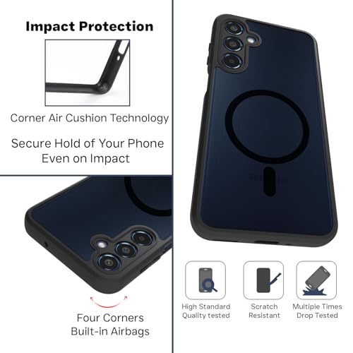 Image of RIGGEAR Shockproof Sleek Hybrid Armor Back Cover Case Compatible with MagSafe Accessories for Samsung Galaxy M35 5G (Smoke Black Matte PC + Black TPU Bumper)