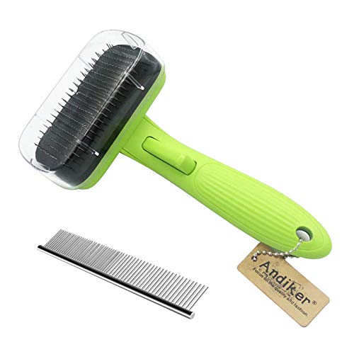 Andiker Pet Brush for Dogs and Cats, Self Cleaning Slicker Brush, Easy to Clean Effectively Reduces Shedding Pet Grooming Brush for Small, Medium and Large Dogs and Cats (Medium)