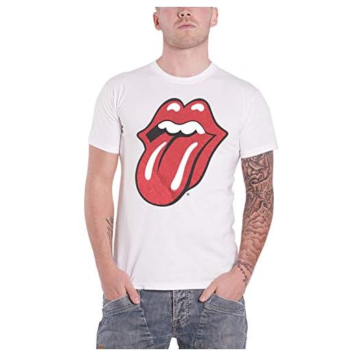 Rolling Stones The Classic Tongue with Soft Hand Inks Camiseta, Blanco (White White), XXL para Hombre