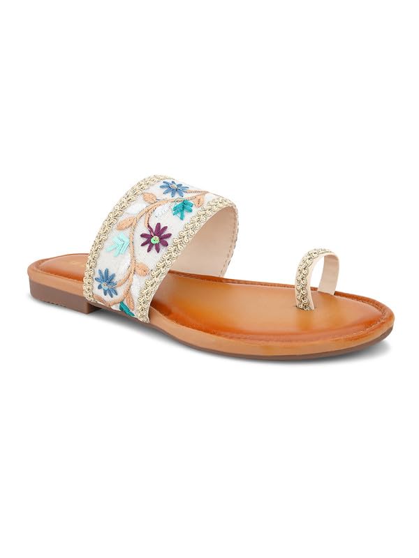 Image of XE Looks Women's One Toe Ethnic Slip-On Flat Slippers Embellished & Trendy Footwear For Women & Girls
