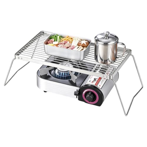 Parrilla de camping – Parrilla plegable de acero inoxidable de 15.75 pulgadas | Rejilla de cocción de altura ajustable de 2 posiciones | Rejillas portátiles para barbacoa de camping para cocinar al