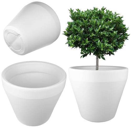 KADAX Großer Blumentopf, Durchmesser 39 cm, Blumenkübel aus Kunststoff, Übertopf, Pflanzkübel für Innen und Außen, Pflanztopf, Blumenübertopf (Weiß)