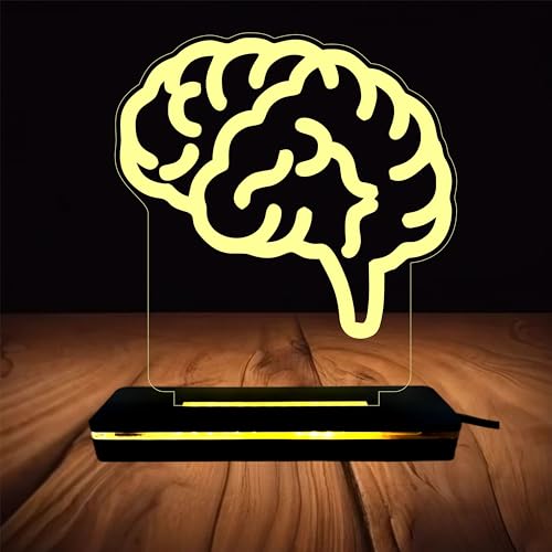 Image of PRINTKART Doctors Name and Designation Personalized LED 3D Illusion Lamp Gift for Doctor Laser Cut Acrylic Transparent Brain Design 6 x 6 Inches with Wooden Base