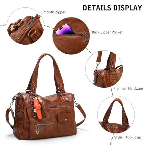 Bolso Satchel de Cuero para Mujer con Asa Superior miniatura 6