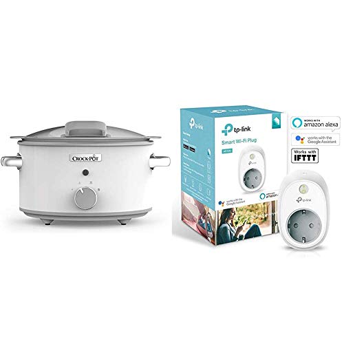 Crock-Pot DuraCeramic CSC038X Olla de cocción lenta manual 4,5 l, Acero Inoxidable, Blanco + TP-Link HS100 - Enchufe inteligente para controlar sus dispositivos