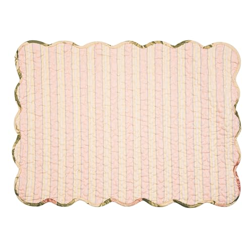 Image of C&F Home Journee Reversible Scalloped Quilted Vintage Floral Flower Themed Dining Tabletop Placemats Set of 6 All Seasons Spring Summer Home Kitchen Dinner Table Decor Decoration Pink & Cream