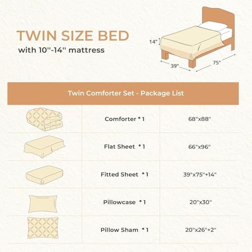 Image of Sasttie Twin Comforter Set, 5-Piece Bed in a Bag, Pintuck Bedding Sets for All Season, Includes Comforter, Flat Sheet, Fitted Sheet, Pillowcase and Pillowsham, Indigo Blue