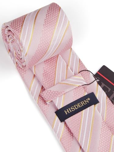 Image of HISDERN Mens Striped Ties Classic Silk Woven Tie and Pocket Square Set Formal Business Necktie Handkerchief for Wedding