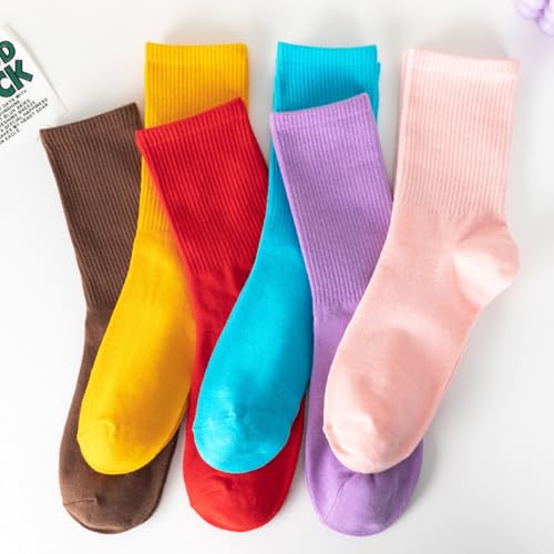 Image of Womens Colorful Basic Sock -Unique Knit Cotton Crew Socks 3 Pack