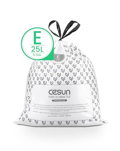 Image of Cesun Code E Drawstring Trash Bags 90 Count, Pre Cut 5 Gallon / 25 Liter Small Trash Can Liners, White