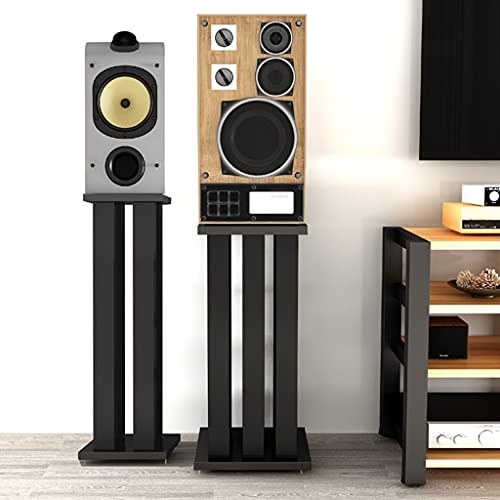 Feet Speaker Stand Speaker Stand, Bookshelf Audio Rack, Can Be Filled with Sand Solid Wood Metal Iron Surround Floor Stand (Color : Black, Size : 21 * 27 * 65cm)