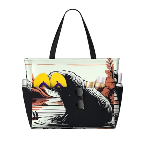 Beach Bags For Women Large Waterproof Sandproof Beach Tote Bag Lightweight Zipper Carry On Bag Black Beaver Pool Bag For Gym Travel Vocation